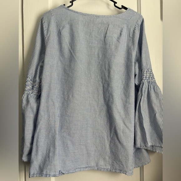 Zoe & Rachel Blue/White Stripes Bell Sleeves Cotton Plus Size Blouse Top, Sz: 1X - Picture 3 of 11